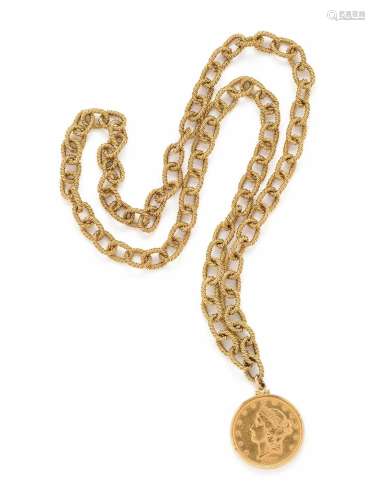 YELLOW GOLD AND COIN LONGCHAIN NECKLACE