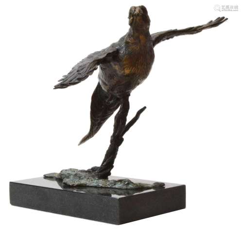 David Cemmick (1955-): a bronze pheasant in flight