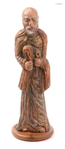 A carved wood, polychrome and gilt sculpture of St Peter,
