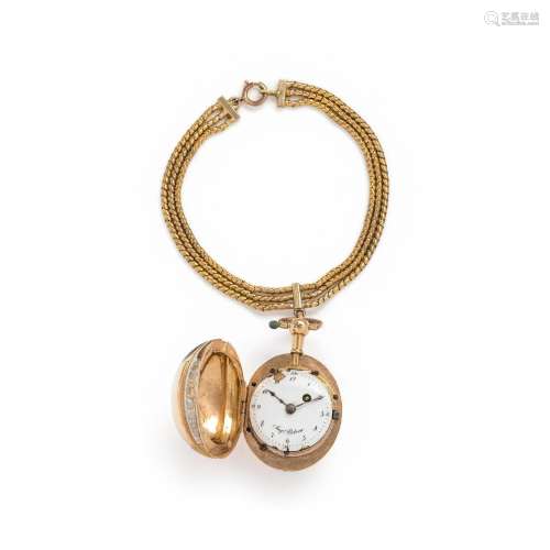 ANTIQUE, YELLOW GOLD AND ENAMEL HUNTER CASE POCKET WATCH AND...