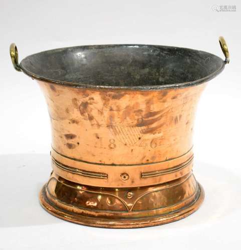 Late 19th C copper two-handled coal bucket.