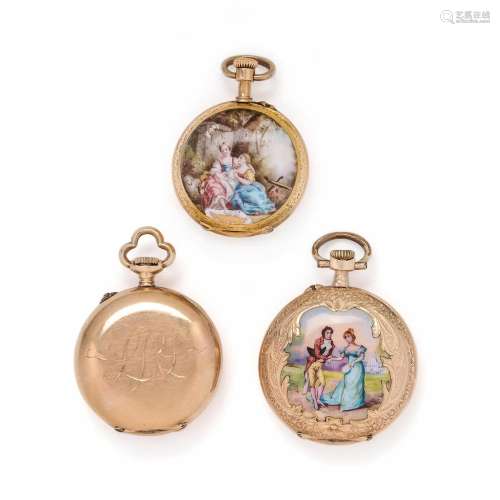 COLLECTION OF ROSE GOLD OPEN FACE POCKET WATCHES