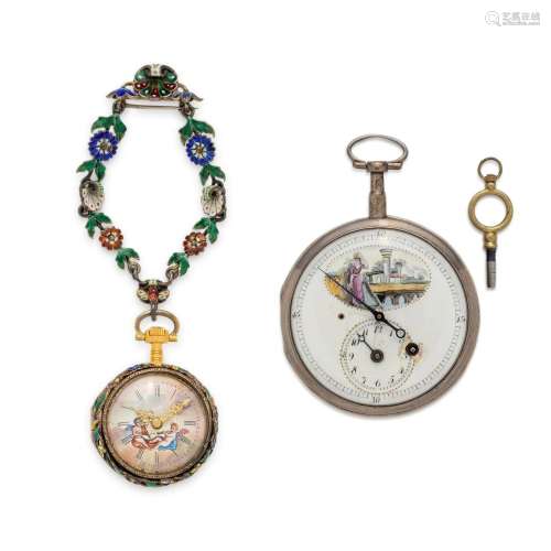 COLLECTION OF ENAMEL OPEN FACE POCKET WATCHES