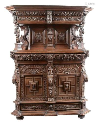 Large and ornate late 19th C Flemish carved armoire.