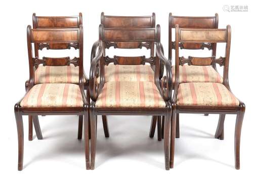 Set of six Regency mahogany dining chairs.