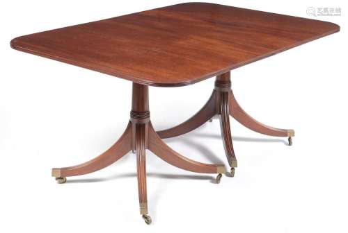 George III style D-end twin pedestal dining table.