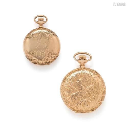 COLLECTION OF 14K YELLOW GOLD HUNTER CASE POCKET WATCHES