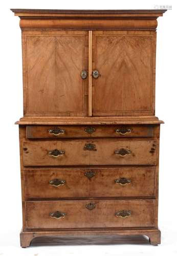 An 18th Century walnut cabinet on associated chest