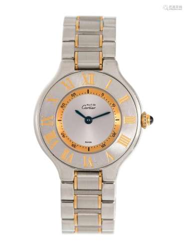 CARTIER, REF. 1340 STAINLESS STEEL AND YELLOW GOLD 'MUST...