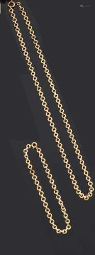 Collier et bracelet articulés en or jaune 750 millièmes, les...