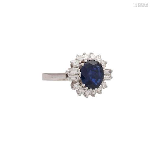 Ring mit Saphir und Diamanten zus. ca. 1 ct,