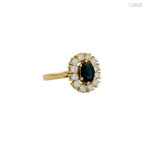 Ring mit Saphir ca. 1,25 ct umrahmt von Brillanten