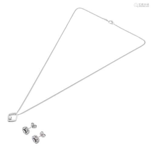 Set Ohrstecker, Kette und Anhänger mit Diamanten