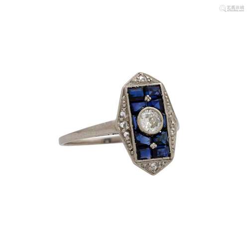 Art Déco Ring mit Saphiren und Diamanten zus. ca. 0,17 ct,