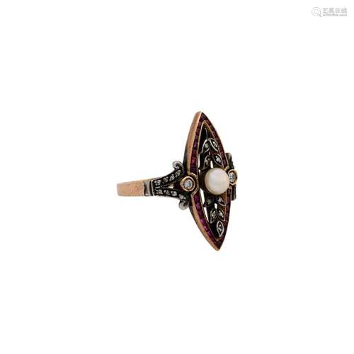 Ring mit Rubinen, Diamanten, zus. ca. 0,1 ct