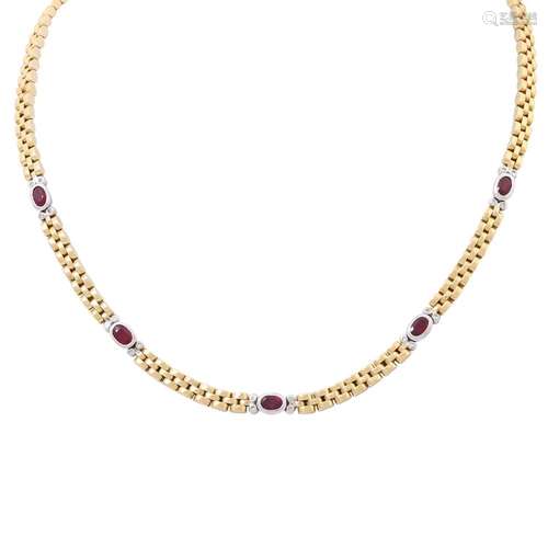 Collier mit 5 oval fac. Rubinen und 20 kl. Brillanten zus. c...