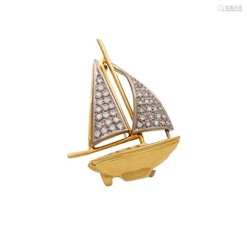 Brosche "Segelschiff" mit Brillanten von zus. ca. ...