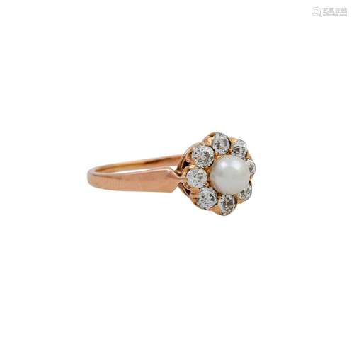 Ring mit Perle und Altschliffdiamanten zus. ca. 0,45 ct,