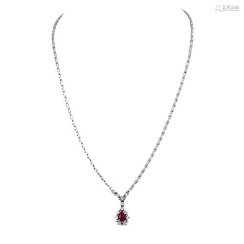 Collier mit Rubintropfen ca. 0,7 ct und Brillanten von zus. ...