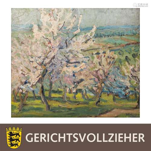 HAGER, MARIE (1872-1947), "Blühende Obstbäume in weiter...