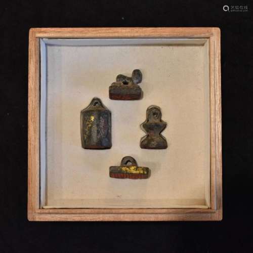 Four Partly Gilt Korean Bronze Seals