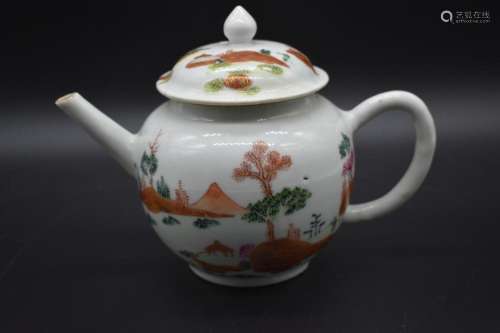 Chinese Famille Verte Landscape Teapot
