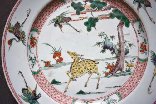 Chinese Famille Verte Deer Dish (35.3cm)