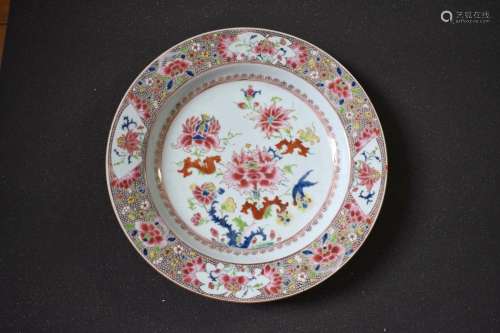 CHINESE Large Famille Rose Dish of Blossoming Exotic Flowers