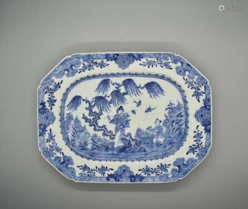 Chinese Lady Ma with attendant Landscape Square Dish