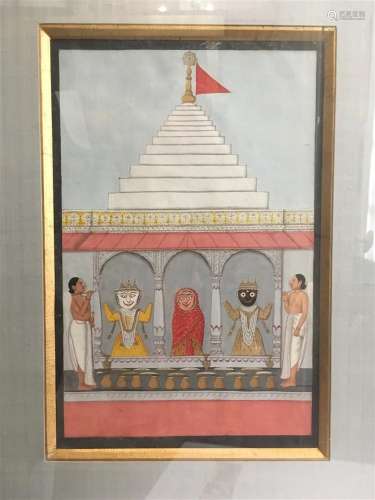 Inde, XXème siècle Miniature représentant un temple. Gouache...