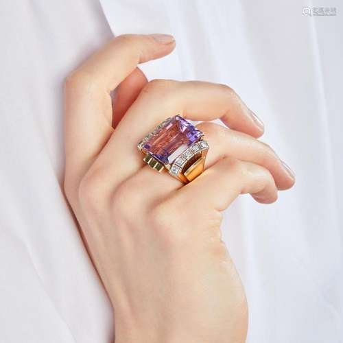 IMPORTANTE BAGUE AMETHYSTE A diamonds, amethyst and 18K colo...