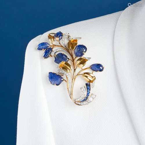 ANNEES 1950 GRANDE BROCHE BOUQUET SAPHIRS GRAVES A sapphires...