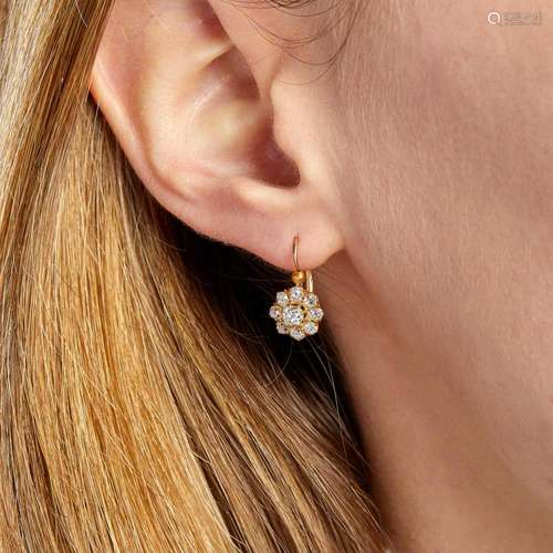 XIXEME SIECLE BOUCLES D'OREILLES DORMEUSES DIAMANTS A XI...