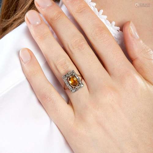 ANNEES 1910 BAGUE CITRINE A diamonds, citrine, 18K pink gold...