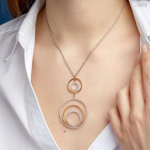 COLLIER PENDENTIF CERCLES A diamond, 18K white and yellow go...