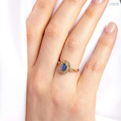 BAGUE SAPHIR A sapphire, rose-cut diamond and 18K pink gold ...