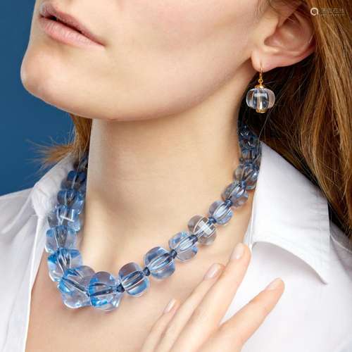 BACCARAT PARURE CRISTAL BLEU A cristal, silver and 18K yello...