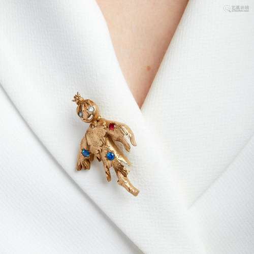 ANNEES 1950 BROCHE EPOUVANTAIL A 14K yellow gold and colored...