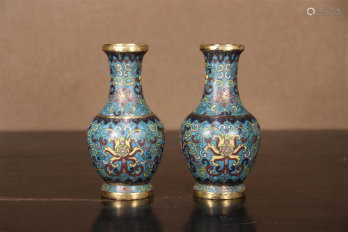 A Pair Of Cloisonne 'Scrolling Lotus' Flower Vases