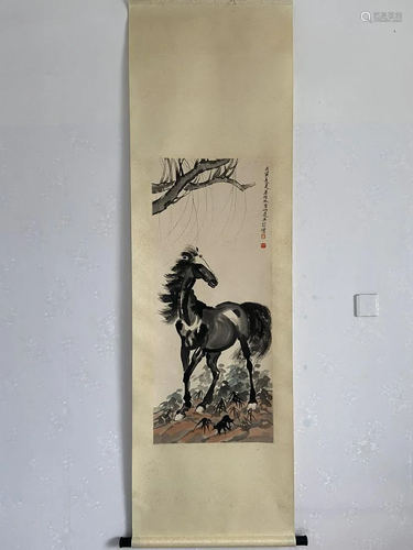 A Chinese Ink Painting Hanging Scroll By Xu Beihong