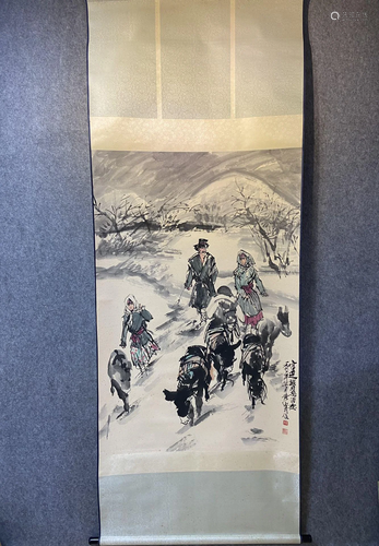 A Chinese Ink Painting Hanging Scroll By Huang Zhou