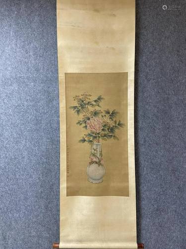 A Chinese Ink Painting Hanging Scroll By Lang Shining