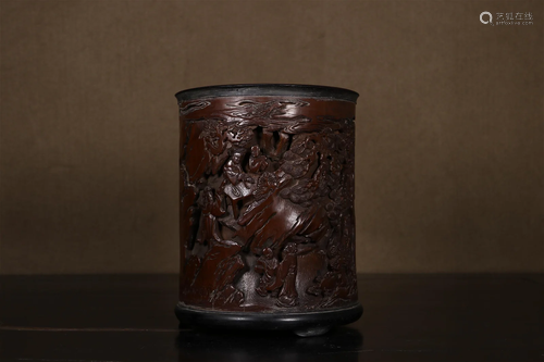 A Bamboo 'Figure& Pine' Brush Pot