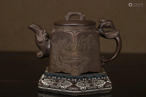 A Yixing Clay 'Village' Teapot