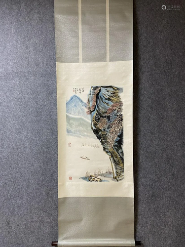 A Chinese Ink Painting Hanging Scroll By He Haixia