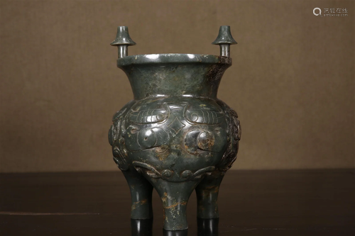 A Hetian Jade 'Animal Mask' Tripod Censer