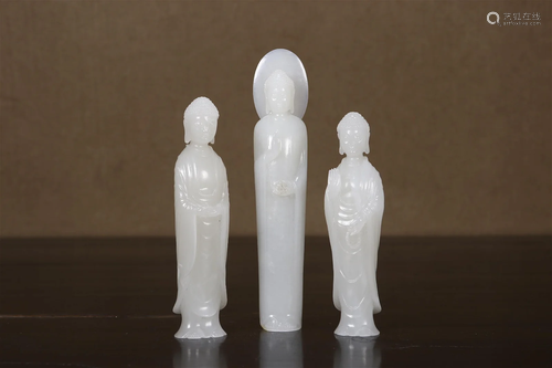 A Set Of Hetian Jade Figures Of Buddha