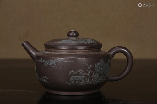 A Yixing Clay 'Village' Teapot