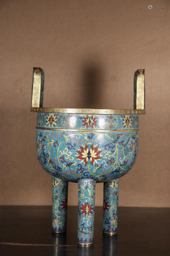 A Cloisonne 'Scrolling Flower' Tripod Censer