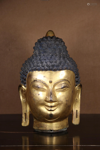 A Gilt-Bronze Buddha Head